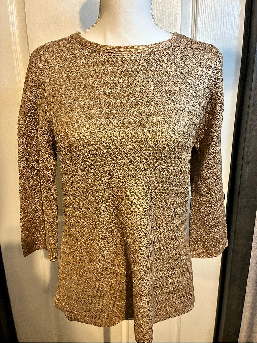 Chico's Foil Pullover Sweater 3/4 Slv Fas Gold Size 1.5